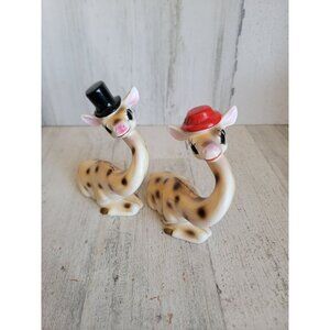 Vintage giraffe kissing salt pepper set unique decor couple